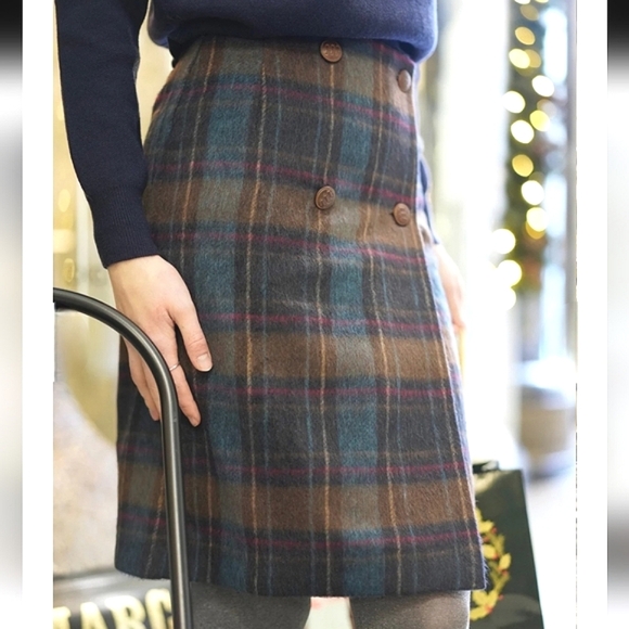 Miss Patina London Galloway Academia Tartan Plaid Wool Blend Wrap Skirt UK 10 6 - Picture 2 of 16